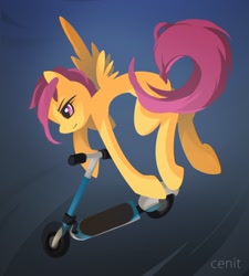 Size: 1200x1331 | Tagged: safe, artist:cenit-v, derpibooru import, scootaloo, pegasus, pony, scooter, solo