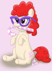 Size: 900x1227 | Tagged: safe, artist:ronaldhennessy, derpibooru import, twist, candy cane, foal, sitting