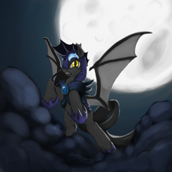 Size: 1000x1000 | Tagged: safe, artist:white-pwny, derpibooru import, bat pony, pony, night guard