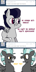 Size: 589x1172 | Tagged: safe, artist:daeternal, derpibooru import, rumble, thunderlane, ask-little-rumble, brothers, comic, double, single, tumblr