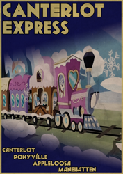 Size: 900x1273 | Tagged: safe, artist:skeptic-mousey, derpibooru import, mmmystery on the friendship express, canterlot, friendship express, poster, train, typography