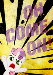 Size: 900x1273 | Tagged: safe, artist:skeptic-mousey, derpibooru import, sweetie belle, hearts and hooves day (episode), hearts and hooves day, oh come on, poster, typography