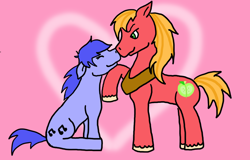 Size: 900x577 | Tagged: source needed, safe, artist:kawaiimolestia, derpibooru import, big macintosh, blues, noteworthy, earth pony, pony, gay, heart, macworthy, male, shipping, stallion