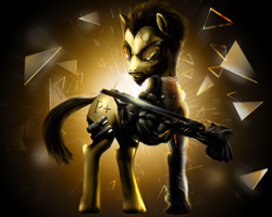 Size: 1280x1024 | Tagged: safe, artist:wylfden, derpibooru import, cyborg, adam jensen, amputee, deus ex, deus ex: human revolution, i never asked for this, ponified