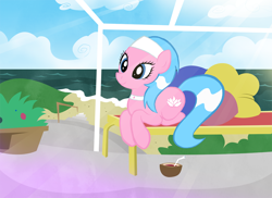 Size: 1000x727 | Tagged: safe, artist:willdrawforfood1, derpibooru import, aloe, earth pony, pony, blue mane, female, mare, pink coat, solo