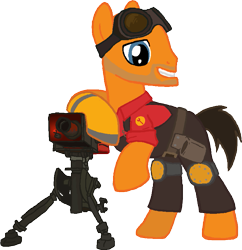 Size: 789x815 | Tagged: safe, artist:ah-darnit, engineer, ponified, sentry, simple background, solo, team fortress 2, transparent background, vector