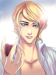 Size: 750x1000 | Tagged: safe, artist:bakki, prince blueblood, human, bishie, bishonen, humanized, wine, wine glass