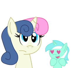 Size: 292x272 | Tagged: safe, artist:sonic-chaos, bon bon, lyra heartstrings, sweetie drops, pony, unicorn, bon bon is not amused, female, heart, lesbian, love, lowres, lyrabon, race swap, shipping, simple background, transparent background