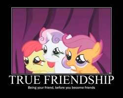 Size: 750x600 | Tagged: safe, edit, edited screencap, screencap, apple bloom, scootaloo, sweetie belle, earth pony, pegasus, pony, unicorn, friendship is magic, curtain, cutie mark crusaders, motivational poster, scrunchy face