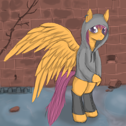 Size: 900x900 | Tagged: safe, artist:pantzar, scootaloo, pony, bipedal, clothes, hoodie, older