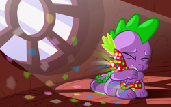 Size: 6000x3766 | Tagged: safe, artist:blackgryph0n, spike, dragon, owl's well that ends well, absurd resolution, abuse, bowtie, sad, solo, spikeabuse