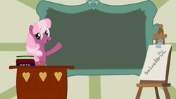 Size: 900x506 | Tagged: safe, artist:salvador-dl, cheerilee, apple, book, desk, exploitable, molbert, ponyville schoolhouse, solo, table