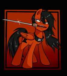 Size: 1500x1700 | Tagged: safe, artist:nekojackun, oc, oc only, oc:sky driver, pegasus, pony, goggles, mouth hold, solo, sword