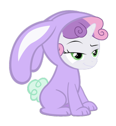 Size: 900x975 | Tagged: safe, artist:dmn666, sweetie belle, unicorn, bunny belle, bunny costume, clothes, dreamworks face, female, simple background, smug, solo, transparent background, vector