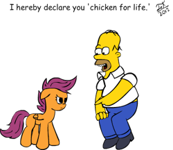 Size: 348x300 | Tagged: safe, artist:jetpackclam, scootaloo, crossover, homer simpson, scootachicken, the simpsons