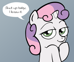 Size: 620x523 | Tagged: safe, artist:lemondevil, sweetie belle, unicorn, biporarity, female, reaction image, solo