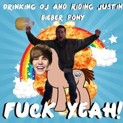 Size: 600x600 | Tagged: safe, artist:chaviso2, human, pony, troll, background pony strikes again, irl, justin bieber, orange juice, photo, the fate of the world, vulgar, wat