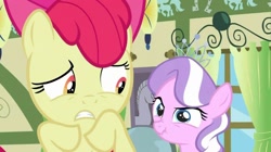 Size: 1152x647 | Tagged: safe, screencap, apple bloom, diamond tiara, family appreciation day, scrunchy face