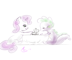 Size: 1280x1080 | Tagged: safe, artist:a6p, spike, sweetie belle, dragon, female, male, shipping, spikebelle, straight, tea party