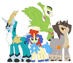 Size: 1525x1309 | Tagged: safe, artist:ichiyama22, pony, tricorn, cobalion, keldeo, legendary pokémon, pokémon, ponified, ponymon, quartet, simple background, terrakion, transparent background, virizion, wings