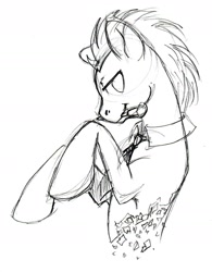 Size: 1280x1645 | Tagged: safe, artist:capcauna, doctor whooves, earth pony, pony, bust, grayscale, looking at you, male, monochrome, mouth hold, profile, sketch, solo, stallion, traditional art