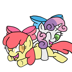 Size: 2000x2000 | Tagged: safe, artist:wackytackysillystraw, apple bloom, sweetie belle, bow, high res