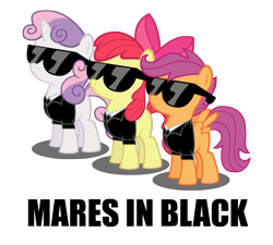 Size: 6344x5720 | Tagged: dead source, safe, artist:austiniousi, derpibooru import, apple bloom, scootaloo, sweetie belle, absurd resolution, business suit, clothes, cutie mark crusaders, men in black, parody, simple background, suit, sunglasses, transparent background, vector