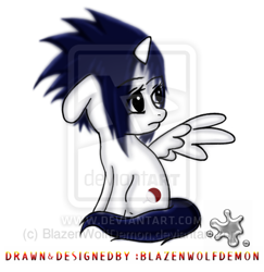 Size: 400x411 | Tagged: safe, artist:blazenwolfdemon, derpibooru import, alicorn, pony, naruto, ponified, solo, uchiha sasuke, watermark