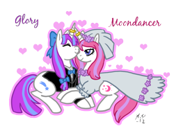 Size: 882x667 | Tagged: safe, artist:the-clockwork-crow, glory, moondancer (g1), g1, duo, female, g1 to g4, generation leap, glorydancer, lesbian, married, married couple, newlywed, shipping, wedding