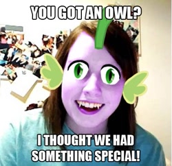 Size: 391x378 | Tagged: safe, spike, dragon, creepy, forced meme, meme, overly attached girlfriend