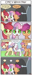 Size: 600x1390 | Tagged: safe, artist:solar-slash, derpibooru import, apple bloom, scootaloo, sweetie belle, ..., comic, cutie mark crusaders, elderly, greatest fear, older, sombra eyes