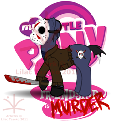 Size: 600x600 | Tagged: safe, artist:jessrillaz, derpibooru import, blood, friday the 13th, jason voorhees, ponified, solo