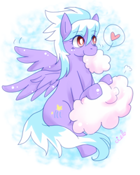 Size: 640x800 | Tagged: safe, artist:charmyamber, cloudchaser, pegasus, pony, abstract background, cloud, cloudy, cute, female, happy, heart, mare, nom, solo, spread wings, wings