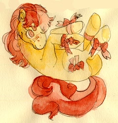 Size: 350x366 | Tagged: safe, artist:muura, derpibooru import, g1, ribbon heart, solo, traditional art, watercolor painting