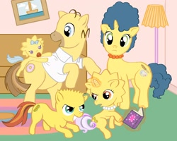 Size: 2000x1597 | Tagged: safe, artist:elenaboosy, pony, baby, baby pony, bart simpson, colt, filly, foal, homer simpson, lisa simpson, maggie simpson, marge simpson, ponified, the simpsons