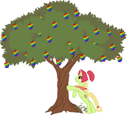 Size: 1330x1198 | Tagged: safe, artist:emeralddarkness, derpibooru import, granny smith, apple, simple background, solo, transparent background, tree, young granny smith, younger, zap apple, zap apple tree