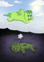 Size: 500x700 | Tagged: safe, artist:spoons, fluffy pony, pegasus, pony, fluffy pony foal, flying, sleeping