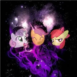 Size: 450x450 | Tagged: safe, artist:doctorxfizzle, derpibooru import, apple bloom, scootaloo, sweetie belle, cutie mark crusaders, muse, the cosmos