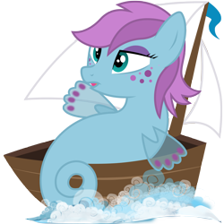 Size: 3000x3000 | Tagged: safe, artist:sunley, derpibooru import, seawinkle, pony, sea pony, g1, g4, boat, female, g1 to g4, generation leap, high res, mare, sailboat, simple background, solo, transparent background, vector