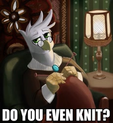 Size: 719x783 | Tagged: safe, derpibooru import, griffon, do you even lift, glasses, knitting, meme