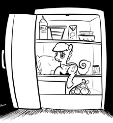 Size: 708x768 | Tagged: safe, artist:nasse, oc, oc only, oc:coke pony, food pony, original species, night, refrigerator