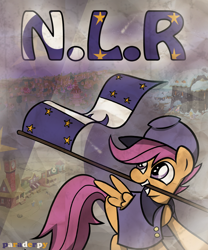 Size: 900x1080 | Tagged: dead source, safe, artist:slitherpon, derpibooru import, scootaloo, flag, new lunar republic