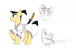 Size: 900x637 | Tagged: safe, artist:spyrothefox, derpibooru import, crossover, ponified, samurai jack