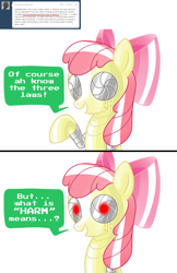 Size: 1280x1970 | Tagged: safe, artist:ls820720, derpibooru import, apple bloom, robot, apple bloom bot, ask, ask apple bloom bot, tumblr