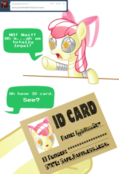 Size: 1280x1876 | Tagged: safe, artist:ls820720, derpibooru import, apple bloom, robot, apple bloom bot, ask, ask apple bloom bot, id card, tumblr