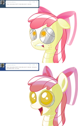 Size: 1280x2050 | Tagged: safe, artist:ls820720, derpibooru import, apple bloom, robot, apple bloom bot, ask, ask apple bloom bot, happy, nervous, tumblr