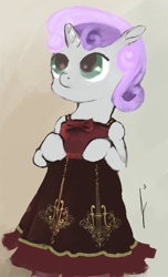 Size: 548x900 | Tagged: safe, artist:doppelgangsta, derpibooru import, sweetie belle, pony, bipedal, clothes, dress