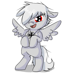Size: 400x400 | Tagged: safe, artist:ask-pony-gerita, derpibooru import, pegasus, pony, bipedal, female, filly, hetalia, jewelry, necklace, open mouth, ponified, prussia, simple background, solo, transparent background