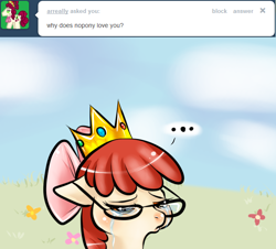 Size: 630x570 | Tagged: safe, derpibooru import, apple bloom, ask, ask appa blume, crown, crying, glasses, tumblr