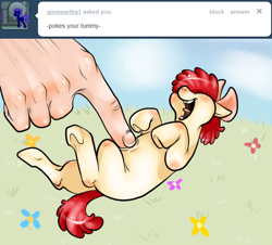 Size: 630x570 | Tagged: safe, derpibooru import, apple bloom, human, ask, ask appa blume, hand, laughing, tickling, tumblr